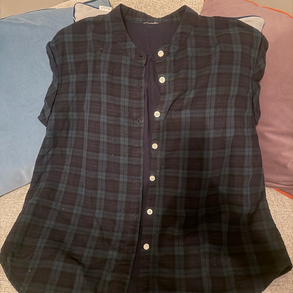 Women's Plaid Button-Down Shirt in Black and Blue